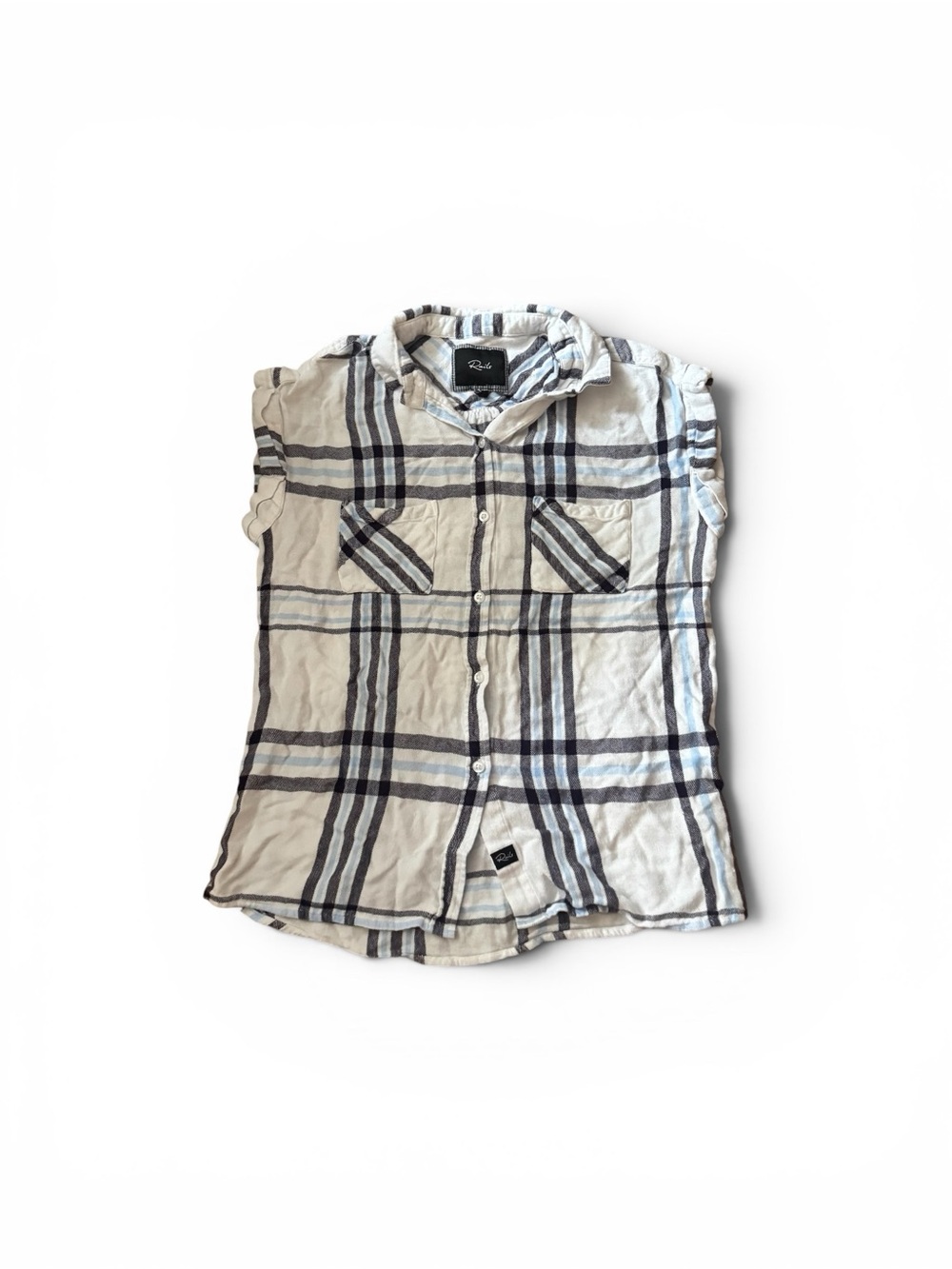 Rails Plaid Sleeveless Button-Up, Light Blue & Navy, Coastal, Size Small